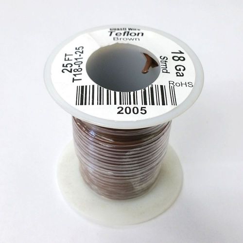 New 18awg brown teflon insulated stranded 600 volt hook-up wire 25 foot roll for sale