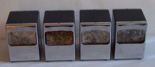 Vintage WHITE Metal Napkin Dispenser Erving Holder Black Chrome 4&#034; X 4.75&#034;