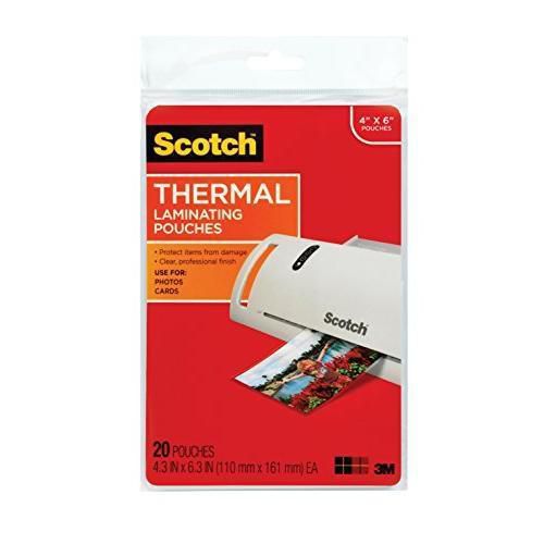Scotch Thermal Laminating Pouches, 4.37 Inches x 6.36 Inches, 20 Pouches New