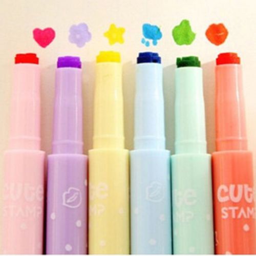 Nice 6pcs Candy Colors Stationer  multi shapes Highlighters Marker Pens Writing
