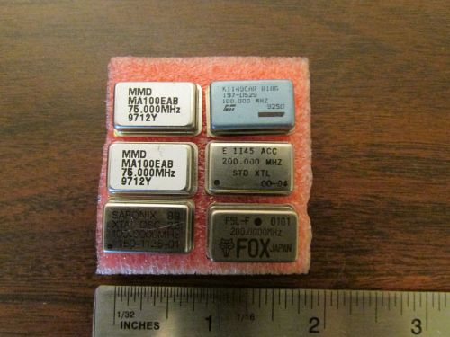 6 Assorted DIP Crystal Oscillators 75MHz 100MHz 200MHz NOS