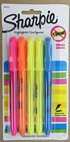 Sharpie Accent Pocket Style Highlighters, Chisel Tip, Assorted, 5/Pack