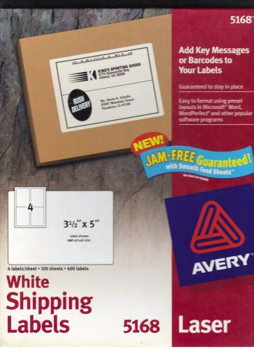 5168 AVERY WHITE SHIPPING LABELS 3 1/2 X 5 20 SHEETS