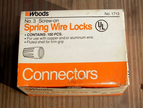 VINTAGE SPRING WIRE LOCKS 50 PCS No3 SCREW-ON FOR COOPER &amp; ALUMINUM WIRE w/BOX
