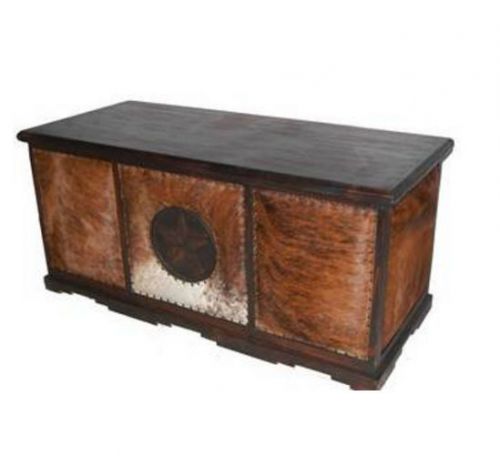Dark stain cowhide executive desk w/ star rustic western lodge cabin for sale