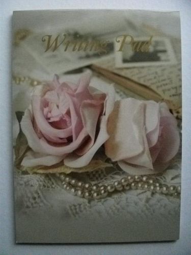 Writing Note Pad Paper Roses &amp; Pearls for Letters Invites 30 Unlined Sheets