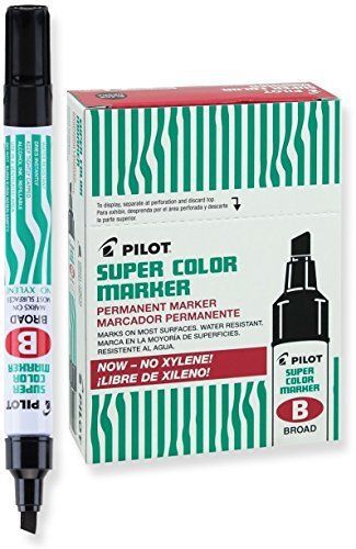 Pilot Super Color Permanent Markers, Broad Chisel Point, Xylene-Free, Black Ink,