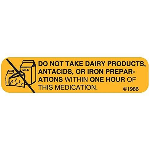 PHARMEX 4-X Permanent Paper Label, &#034;NO DAIRY PRODUCTS&#034;, 1 9/16&#034; x 3/8&#034;,