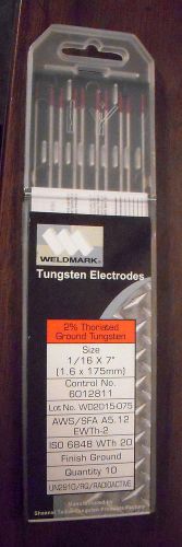 10 New Weldmark Tig 1/16&#034; X 7&#034;  2% Thoriated Ground Tungsten Electrodes