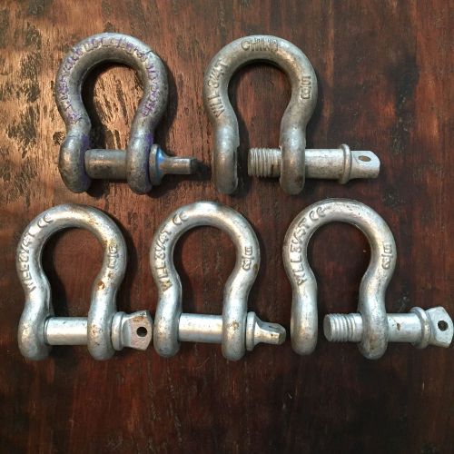 Five (5) screw pin anchor shackles, 5/8&#034;, 3 1/4 ton, one is crosby for sale