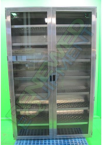 Stainless steel medical lab cabinet with fixed vented shelves &amp; glass doors for sale