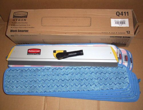 Rubbermaid hygen microfiber damp mop pad 24&#034; q411 case of 12 plus q570 24&#034; frame for sale