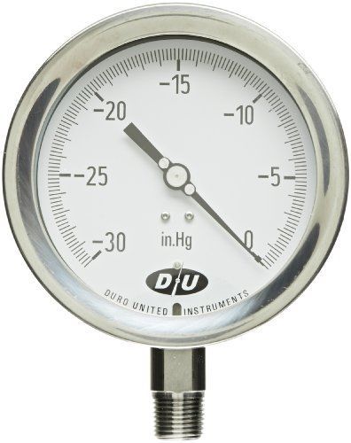 Duro 4207-0133 Pressure Gauge - Stainless Internals, 4.5-Inches dial, 30 to 0&#034;