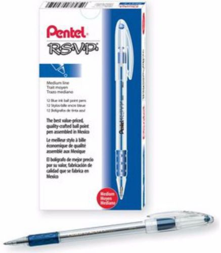 Pentel RSVP Pens Blue Medium Line ~~ 1 DOZEN (12)
