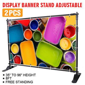 2Pcs 8&#039;x8&#039; Banner Stand Advertising Printed 54&#034; To 96&#034; Backdrop Adjustable