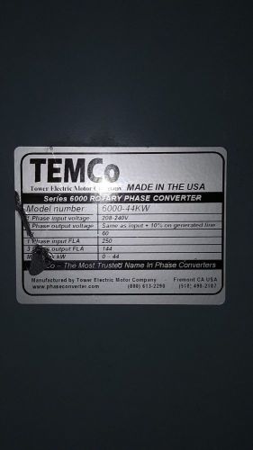 60HP Phase converter TEMCo Model 6000-44KW