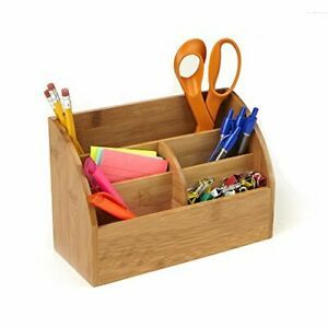 Mind Reader Bamboo Desk Supplies Organizer 5 Compartment Brown