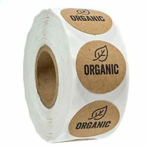 Organic Made Stickers 1&#034; Inch Round Natural Kraft Organic Stickers Labels 500