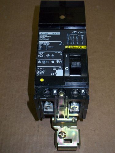Square D FA 2 pole 20 amp 480v FA24020AB Circuit Breaker Black Label FA24020