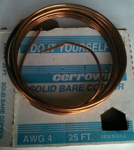 25&#039; NIB #4 AWG  BARE COPPER SOLID GROUND WIRE   made in USA