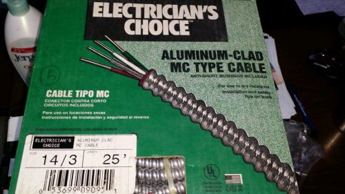 Electricians Choice Aluminum Clad mc Cable 14/3 Rd wh BL Gr Ground 25&#039;