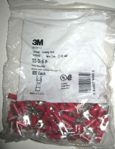 New 3m 94865 vinyl insulated locking fork terminal 22-18 awg 100 pack red #6 for sale