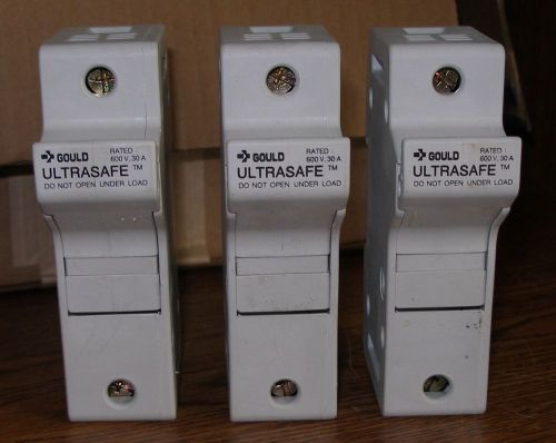 3 pc lot gould ultrasafe fuse holders cat # us3j1 600 volts 30 amps 200,000 amp for sale