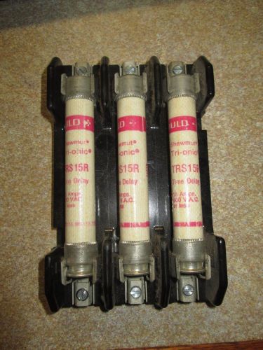 Qty 1  3 buss h60030 30a 600v fuse holder with 3 gould trs 15r fuses - used for sale
