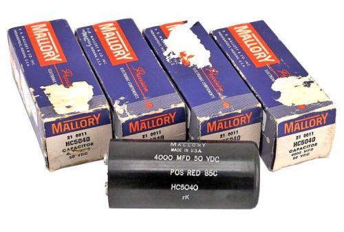 NEW 4x Mallory HC5040 4000MFD 50VDC Industrial Electrical Component Capacitor