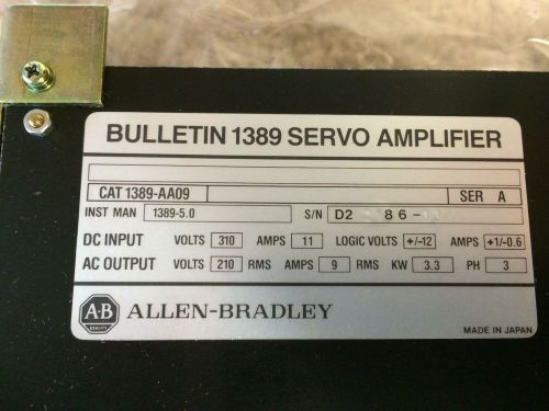 Allen Bradley Bulletin 1389 Servo Amplifier 1389-AA09 Ser.A