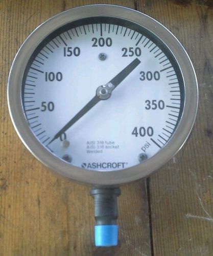 Ashcroft 45-1009s-02l 0-400 psi pressure gauge, 4-1/2&#034; dia, , 1/4&#034; npt con, nib for sale