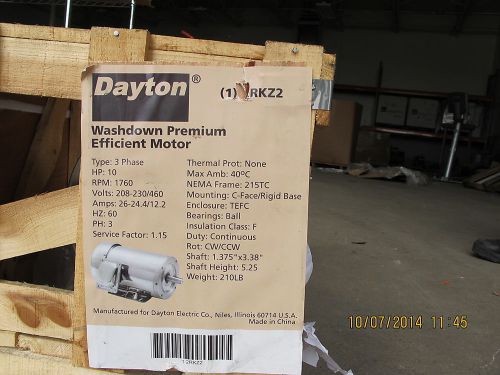 10 HP Washdown Motor 230-460V 3Ph 1760 Rpm Continuous Duty in Crate Dayton 2RKZ2