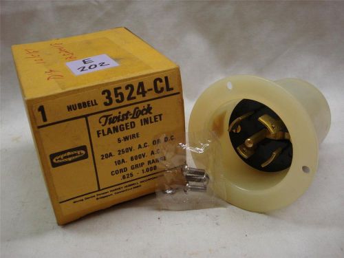 Hubbell twist-lock flanged inlet,  600 vac,  10 amp,  5 wire,  3524-cl,  nib for sale
