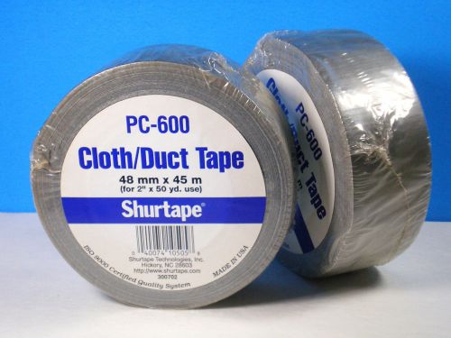 Silver Duct Tape Duck Tape~TWO ROLLS~Shurtape~ 2&#034;--50 Yards Each--PC 600