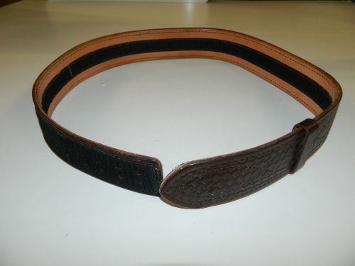 brown basket weave sam browne 34&#034; Velcro police duty belt fits 32-37&#034; inch waist