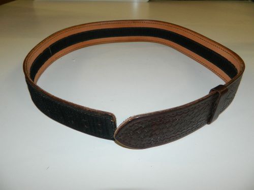 brown basket weave sam browne 34&#034; Velcro police duty belt fits 32-37&#034; inch waist