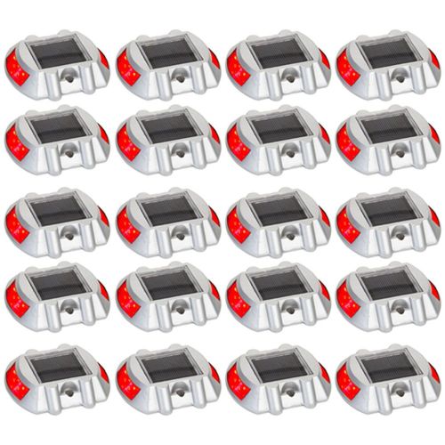 20 Pack Red Solar Power LED Road Stud Driveway Pathway Stair Deck Dock Lights