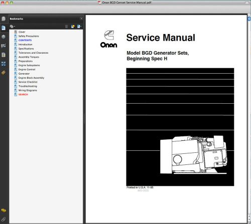Onan BGD Later Years SERVICE, PARTS MANUAL -4- MANUALS OPs INSTALL SEARCHABLE CD