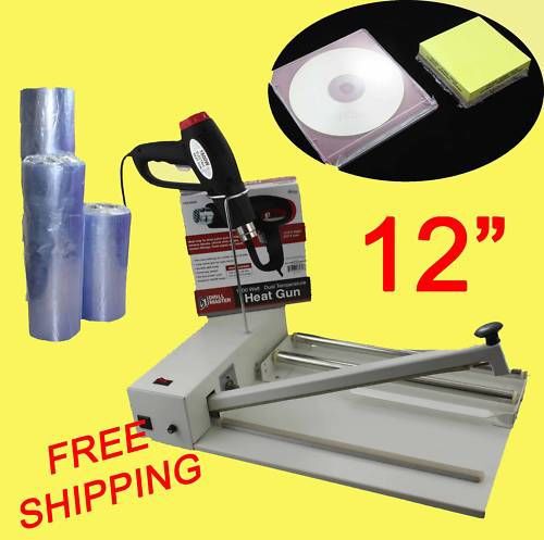 Shrink wrap machine heat sealer 12&#034;, heat gun &amp; 500&#039; film 001 for sale