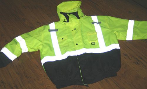 PIP SAFETY GEAR REFLECTIVE COAT w/ hood XL 2XL class 3 2-in-1 Jacket UTF coated