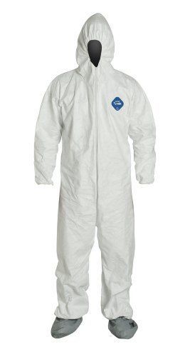 DuPont Tyvek TY122S Disposable Coverall with Hood and Boots  Elastic Cuff  White