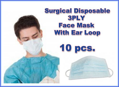 10 pcs. SURGICAL DISPOSABLE 3PLY FACE MASK EAR LOOP ANTI DUST MOUTH COVER MASKS