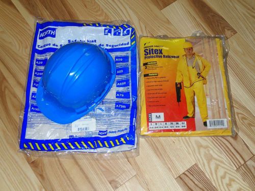 New onguard industrial sitex protective rainwear suit (med.) + north safety hat for sale