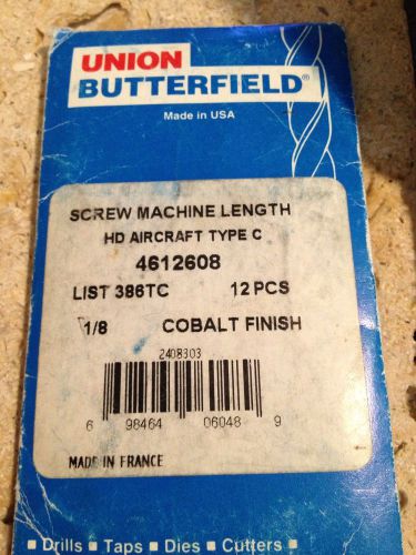12ea. Union Butterfield 1/8&#034; Cobalt HD Aircraft Type C Drill Bits 4612608