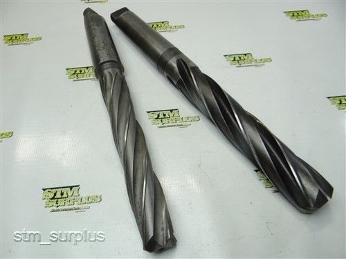 NICE PAIR OF HEAVY DUTY MORSE TAPER SHANK TWIST DRILLS 1-1/2&#034; TO 1-3/4&#034; ATM