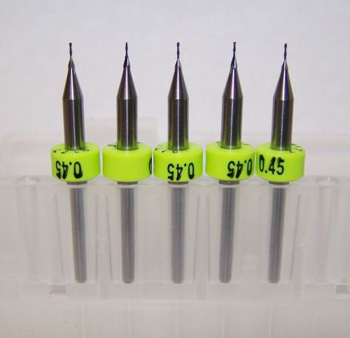 (5) 0.45mm (.0177&#034;) 2 flute micro carbide endmills kyocera tycom for sale