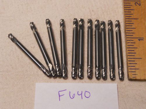 11 NEW 1/8&#034; SHANK CARBIDE END MILLS. 4 FLUTE. DOUBLE END. BALL. USA MADE {F640}