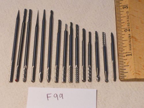 15 NEW 3 MM SHANK CARBIDE BURRS. DOUBLE END COMMON SHAPES. LONGS USA MADE  {F99}