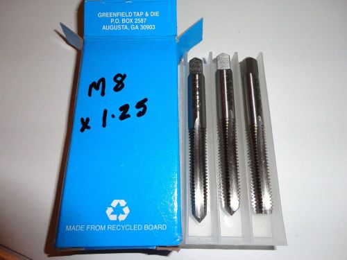 Greenfield metric right hand taps . Set of three .  M8 x 1.25 pitch