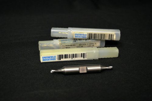 Lot of 3 greenfield 94830 hss 1/8&#034; / 2 flute / square end mills / double end for sale